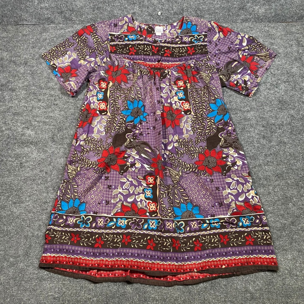 Only Necessities Womens 3X Tunic Top Purple Floral Cotton Short Sleeve Babydoll